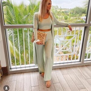 Mint Green Women's Ribbed Pants 3 piece Set